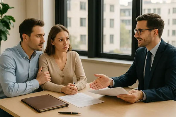 a lawyer talking to a young couple in his office from EZ Lemon Law Lawyer in Azle, TX - Azle TX a lawyer talking to a young couple in his office from EZ Lemon Law Lawyer in Azle, TX - Azle TX