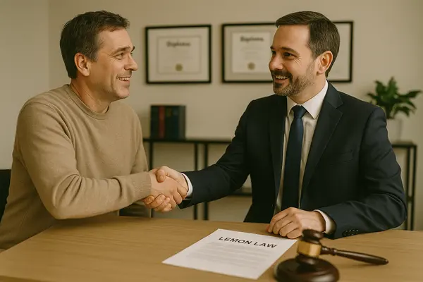 a lemon law lawyer shaking hands with a customer in his office from EZ Lemon Law Lawyer in Dallas, TX - Dallas TX a lemon law lawyer shaking hands with a customer in his office from EZ Lemon Law Lawyer in Dallas, TX - Dallas TX