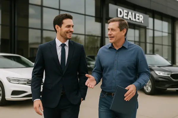 a lawyer and a customer walking together, both smiling from EZ Lemon Law Lawyer in Keller, TX - Keller TX a lawyer and a customer walking together, both smiling from EZ Lemon Law Lawyer in Keller, TX - Keller TX