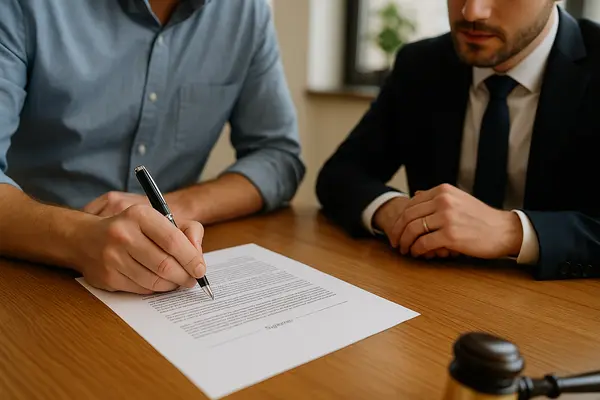 a lawyer reviewing a document with a client from EZ Lemon Law Lawyer in Weatherford, TX - Weatherford TX